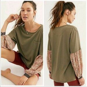 NWT Free People Size L  Jade Long Sleeve Top Boho Coachella Festival Army Green